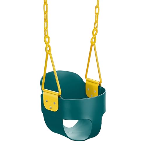 Squirrel Products High Back Full Bucket Toddler Swing with Exclusive Chain & Triangle Dip Pinch Protection Technology - Green