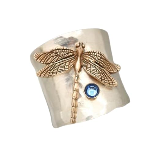 Bague libellule en métal martelé confortable qui ne ternit pas taille 8 bleu