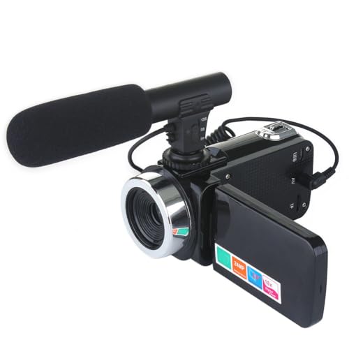 Videocámara con Cámara de Vídeo, Cámara de Vlogging Full HD de 24MP 1080P, Pantalla LCD de 3,0 Pulgadas, Videocámara con Zoom Digital de 18X y Micrófono Externo (Negro)