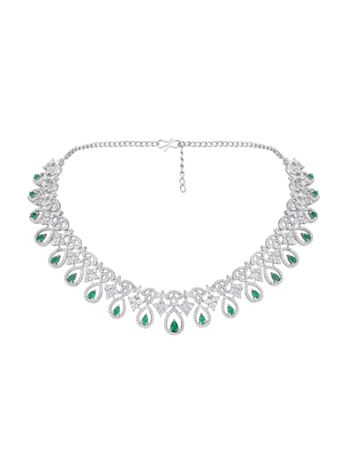 Image of ASMITTA Jewellery Green Stone Jewellery Set for Women American Diamond Necklace Set & Green Earrings for Women Stylish