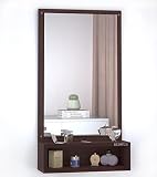 Redwud Bunny Engineered Wood Matte Finish Dressing Wall Mirror with Shelf | Full Length Unframed Mirror for Bedroom, Bathroom, Living Room (Wenge, Rectangular)