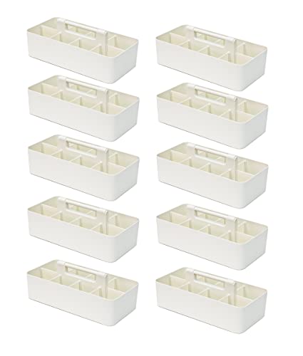 Enjoy Organizer -Large Portable Caddy, DIY Dividers, 8 Compartments, School Office Supplies Home Business Organizer,Portable Basket with Handle Storage Organizer Modern Made in USA (10 PACK, Ivory)