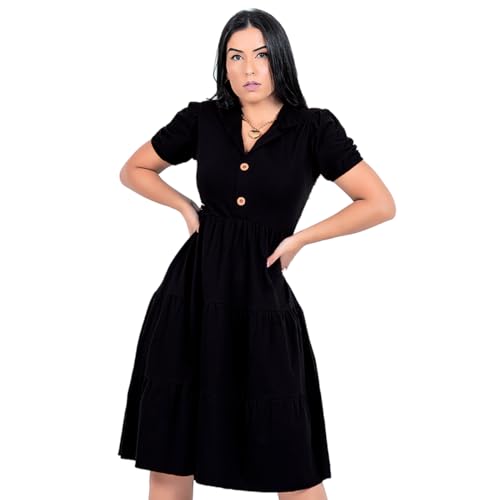 Vestido Midi Moda Evangélica 3 Marias (BR, Alfa, G, Regular, Regular, PRETO)