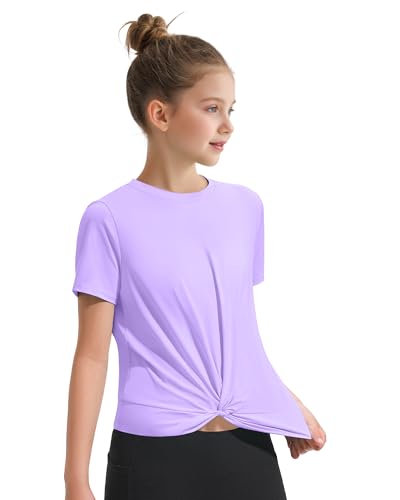 KEREDA Girls Athletic Shirts Tie Front Tops Summer Short Sleeve Quick Dry Active Tees T-Shirts for Kids Teens3