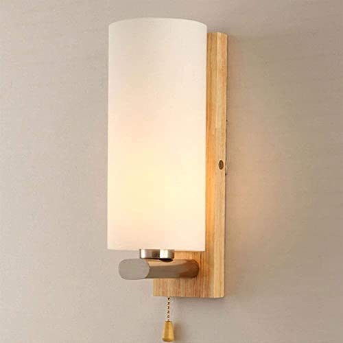 Luz de pared de estilo Art Nouveau con marco de madera y lámpara de vidrio redonda para el hogar