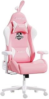 AutoFull Pink Bunny Gaming Chair Cute Kawaii Gamer Chair for Girl Ergonomic Computer Gaming Chair with Lumbar Support PU Leather High Back Racing Gaming Chairs