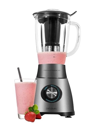 Cecotec Batidora de Vaso Power Black Titanium 2500MAX Pro. 1800W, 22000 RPM, 6 Cuchillas Titanio, Jarra Termorresistente 1.8L, 5 Velocidades, Turbo, Filtro Licuado, Metaluxe, Cierre Hermético