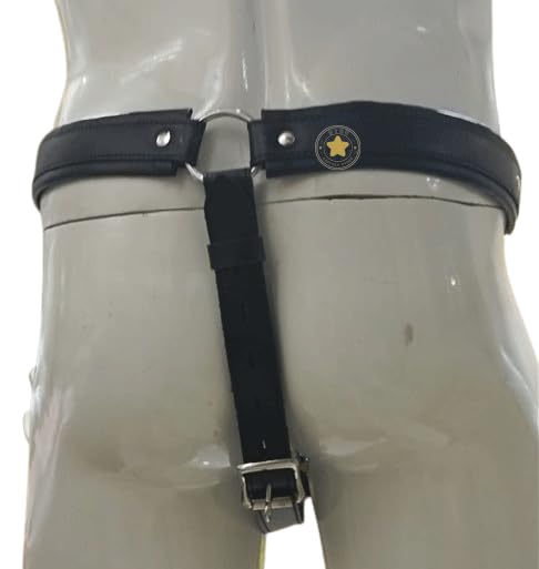 Black Leather Netted Chastity Jock - Locking BDSM Device for Men - Lockable Jockstrap -Secure Locking Jockstrap for Men (50 in)4