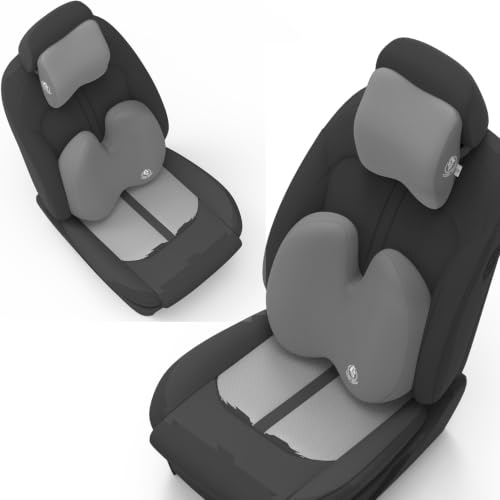 Image of MRRON Series Memory Foam Neck Rest & Extra Lumbar, Relief Pillow, 100% Soft Memory Foam Pillow, Adjustable Strap, Cervical Support for Car Seat. (Grey, Backpro)