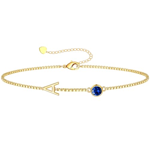 Image of Birthstone Bracelets for Women, Initial Bracelet Teen Stocking Stuffers Birthday Gifts for Teen Girls Initial Bracelet Trendy Letter A-Z Dainty Bracelet 21st 30th Mom Birthday Gift Birthstone Jewelry