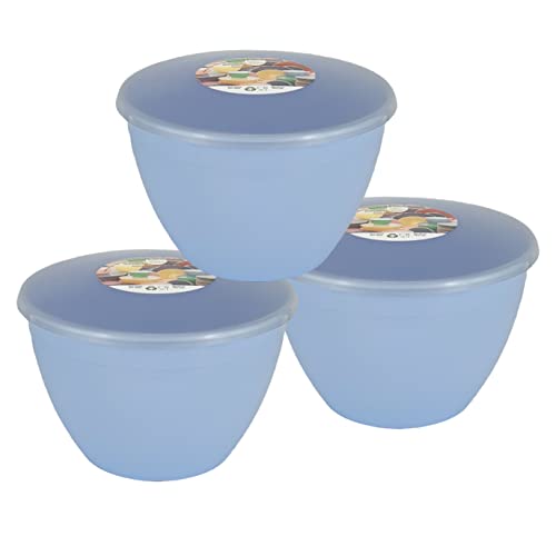 Just Pudding Basins Pastel Colours 2 Pint 1.14 Litre Basin and Clear Lid Pack of 3 Plastic Steaming Bowls (Blue)