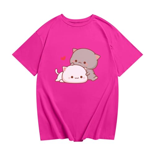 Image of KEEVICI Cute Cat Shirts for Girls Graphic Tees Kids Kawaii Cartoon Animal Print T Shirt Summer Cotton Short Sleeve Tops