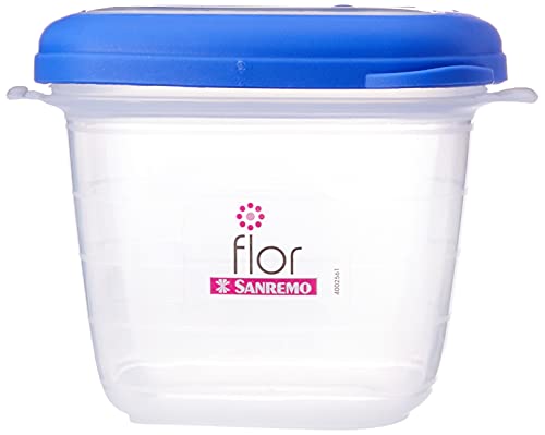 Pote Quad Plástico 450 ml, Sanremo, Polipropileno e Elastômero TPE, Transparente/Azul
