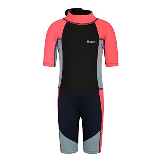Mountain Warehouse Junior kurzer Kinder-Neoprenanzug -Körper: 2.5mm, Sommer-Nasstaucheranzug, Leichtlauf-Reißverschluss, Flachnähte, Verstellbarer Nacken Fuchsia 3-4 Jahre