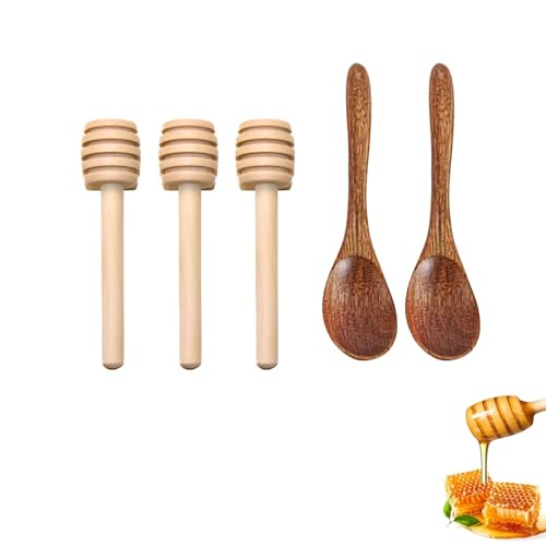 Hsyadazi Lot de 3 mélangeurs à miel en bois - Cuillères à miel spirales pour miel, sirop et confiture - Agitateurs en bois naturel pour boissons chaudes -...