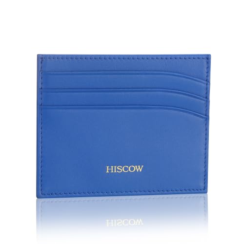 Image of HISCOW Slim Full Grain Leather Card Holder, Electric Blue