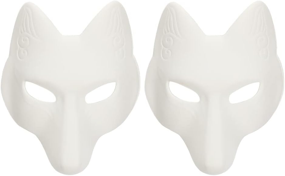 TOYANDONA Fox Masks, 2pcs White Paintable Masks Blank DIY Animal Dress Up for Masquerade Halloween Cosplay Costume
