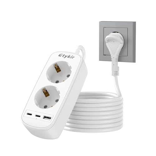 Verlängerungskabel Flachstecker, 2 Fach Steckdosenleiste mit 3...