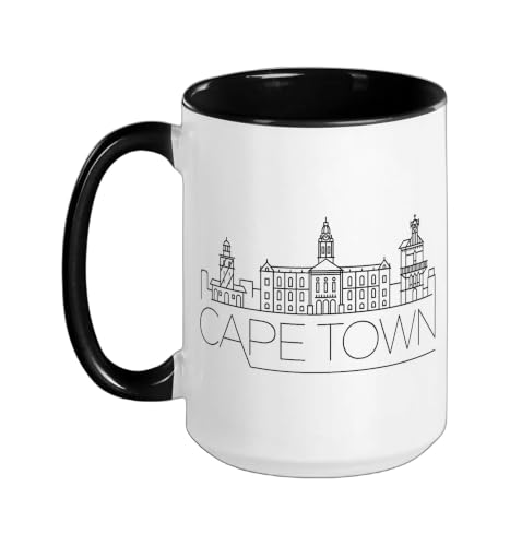 Cape Town Skyline Graphic Men Women Cape Town Cityscape Ceramic Mug, Black/White, 15oz