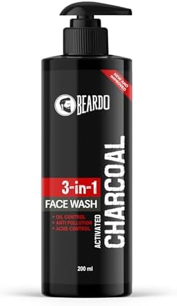 Beardo 3-in-1 Activated Charcoal Face Wash| Deep Cleanse, Exfoliate & Detoxify | All-in-One Face Wash for Oily Skin, Dirt & Pollution Removal | Oil Control Face wash for men 200ml