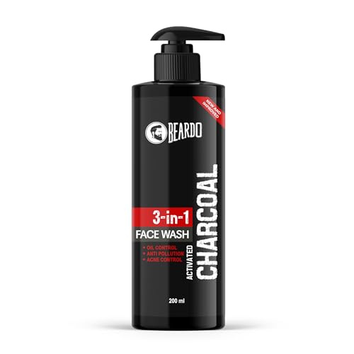 Beardo 3-in-1 Activated Charcoal Face Wash| Deep Cleanse, Exfoliate & Detoxify | All-in-One Face Wash for Oily Skin, Dirt & Pollution Removal | Oil Control Face wash for men 200ml