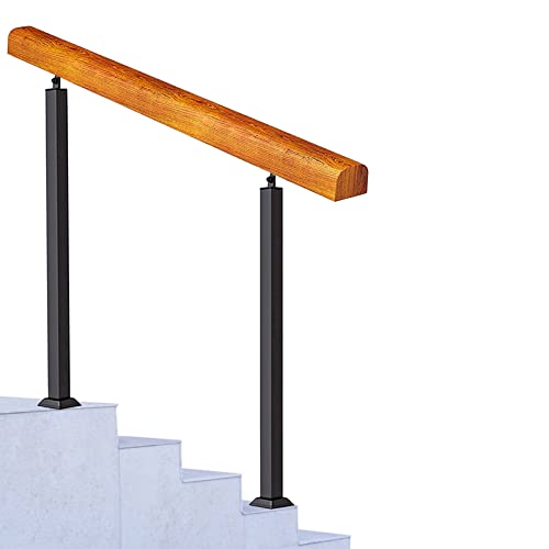 Rampe d'escalier extérieure en bois massif et fer forgé pour marches - 2