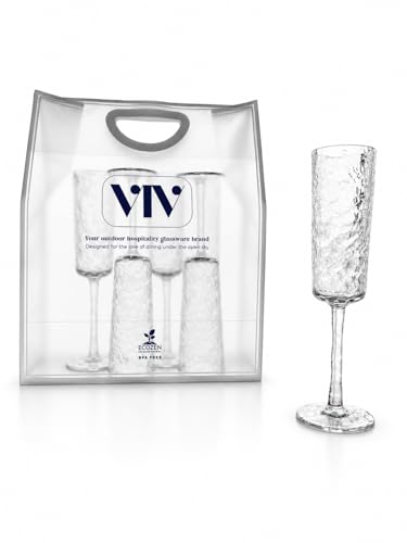 VIV Caustics Outdoor Unbreakable Ecozen Material BPA-Free Champagne Flute Glass of 180ml Pack of 4
