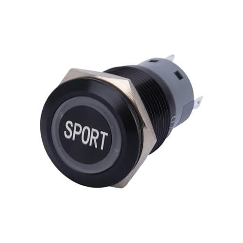 19MM Flat Head Oxidized Black Metal Push Button Switch with LED Ring Illuminate and Customized Sport Symbol(Latching_12V-24V)