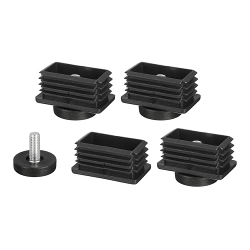 Image of uxcell 4 Pcs Leveling Feet, 30x50mm Plastic Adjustable Furniture Leg Leveling Rectangle Tube Insert Screw-in Glide Levelers Fit Hole 30mm for Table Chair Furniture, Black