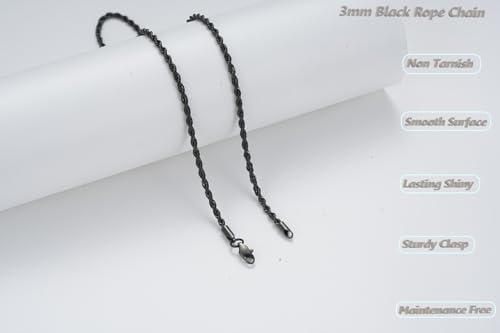 Black Chains for Men, Stainless Steel Rope Chain Necklace for Men and Women, 2.5mm 3mm 4mm 5mm Twist Mens Necklace3