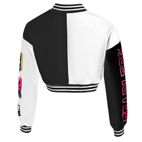 Image of Teen Girls Crop Varsity Jacket Bomber Jacket Style Casual Fit Baseball Sport Y2K Streetwear Short Cardigan Sweatshirt