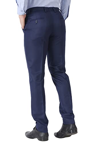 Image of MALENO Men's Slub Effect Solid Trouser | Classic Slim Fit Formal Trousers for Men | Slim Fit Trousers for Men