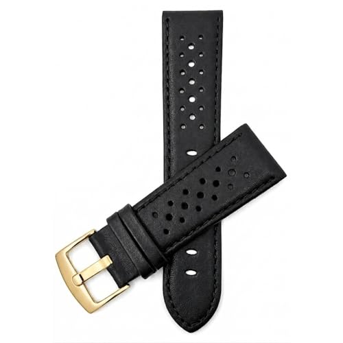 Image of Bandini Mens Leather Watch Band Strap, Vented, Racer, GT Rally, Stainless Steel Buckle, 10 Colors - 18mm, 20mm, 22mm, 24mm (Many sizes also come in Extra Long XL)