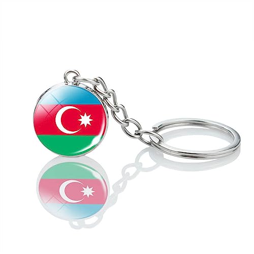 Porte-Clés Pendentif Boule De Verre Drapeau De L'Azerbaïdjan - Asie Azerbaïdjan Pays Mini Drapeau Porte-Clés,Souvenirs De Nouveauté Porte-Clés Du Monde National Pour Hommes Femmes Couple Accesso