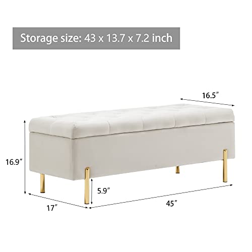 Apeaka Storage Bench Velvet Upholstered Tufted Settee Bench For Bedroom Living Room Entryway Rectangular Ottoman Bench Ivory #TOP4