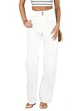 Sidefeel Jeans for Women Trendy High Waisted Stretchy Wide Leg Jeans Loose Straight Leg Denim Pants White Size 10