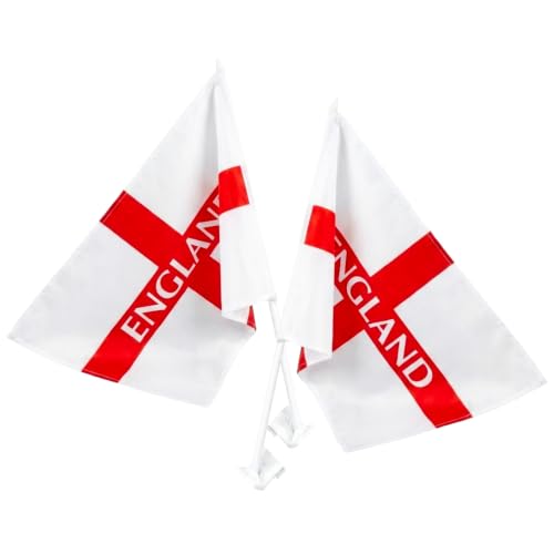 Toyland Pack of 2 - England Car Flag - 18 x 11 - Red and White - Polyester - Euros and World Cup- English Party Decorations