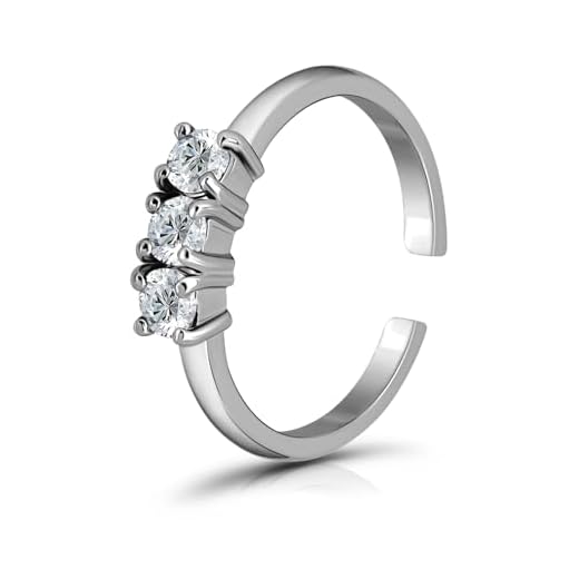 Hoops & Loops 925 Sterling Silver Cubic Zirconia Three Stone Toe Ring for Women and Teen Girls