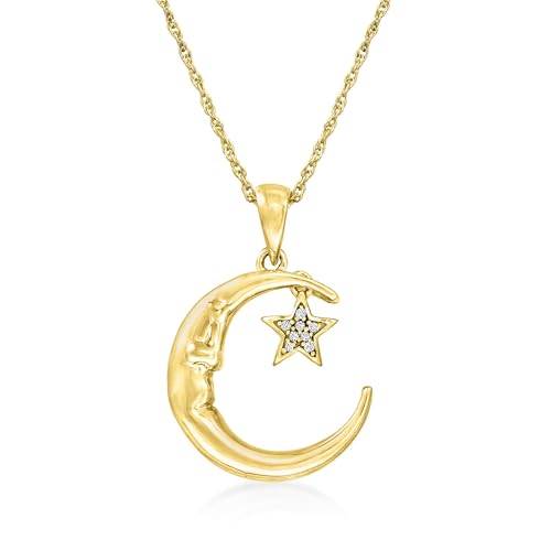 Ross-Simons Diamond Love You To The Moon and Back Moon and Star Pendant Necklace in 18kt Gold Over Sterling