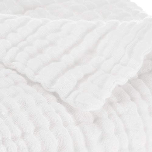 Image of Aablexema Muslin Baby Blanket Set of 2, 6-Layer 43 x 43 Inches Newborn Toddler Bath Towel Swaddle Wrap Blankets for Boys Girls(White)