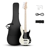 Ktaxon 4 String Bass Guitar, Bass Kit Full Size Guitar Starter Kit with Portable Gip Bag, Premium Cable, Adjustable Guitar Strap, Picks and Wrench, Gift For Music Lover(Only Bass-White)