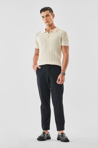 Image of SNITCH Men Trousers | Slim Fit Mid Rise Solid Design | Rayon Blend with Medium Stretch & Smooth Texture | Button & Zip Closure for Casual & Office Wear