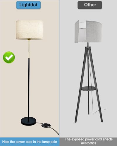 Image of Lightdot 60IN LED Floor Lamp for Living Room, Mid Century Floor Lamps with 2 Color(Off-White, Red-Brown) Fabric Shades, Industrial Floor Lamps, Standing Tall Lamp for Bedroom, Home Office-Black