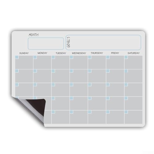 Para refrigerador magnético A3, planificador mensual, material PET borrable para borrado en seco y toallitas húmedas, calendario de actualización fácil de 29,7 x 42 cm, blanco/negro (blanco)