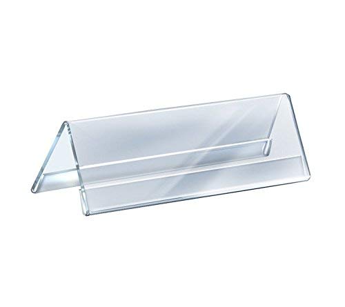 Image of Shuban Clear Acrylic Desk Name Plate Holder - 20 Pack 2-Sided 08 Inch x 02 Inch V-Shaped Display Stand for Name Plates, Table Place Cards, Signs & Labels - Reusable for Office, Business, Weddings, Restaurants & Schools