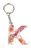 Cotswold Crafts By Emma Personalised Handmade A-Z Letter Keyring with Pink Pressed Flowers and Rose Gold Foil – Custom Keychain Gift or Bag Charm for Women, Men, Kids, Handbags, or Backpacks- Letter K