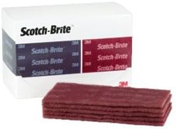 Scotch-Brite Durable Flex Hand Pads in maroon color, with a white box in the background.