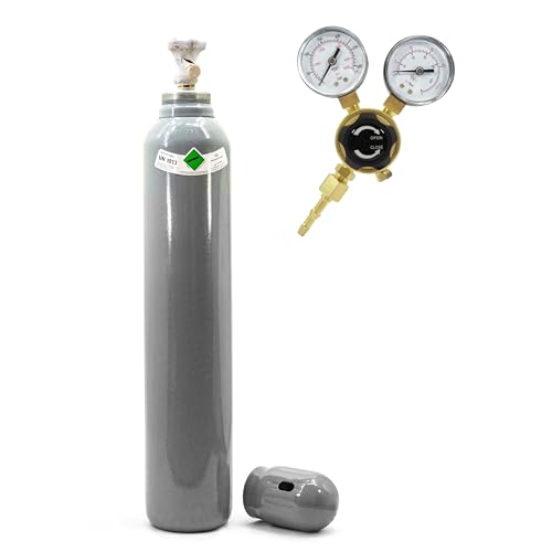 Bestschweissen.de CO2 Flasche 10L 7,5kg gefüllt mit Mini Druckminderer – 2 Manometer für präzise Schweiß- und Industrieanwendungen