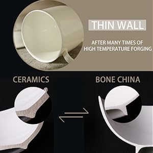 Miniatura 7 de Tazas de café blancas, tazas de café de porcelana fina de 14 onzas, tazas de porcelana de más del 45% de contenido de hueso, tazas de café expreso