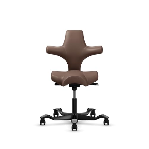 Image of HAG Capisco Sit to Stand Chair-Black Frame-Upholstered Brown Mahogany Vinyl